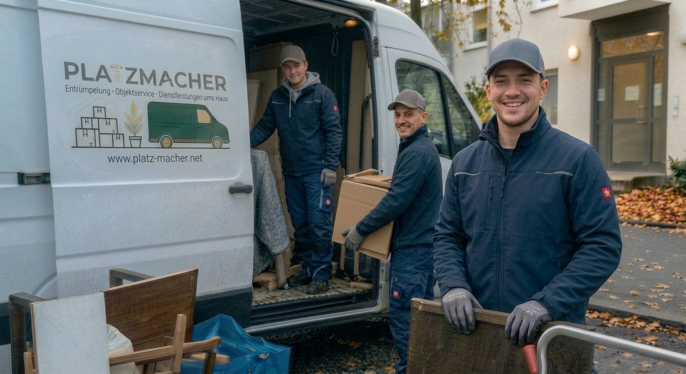 PlatzMacher-Team am Firmenfahrzeug bei einer Räumung