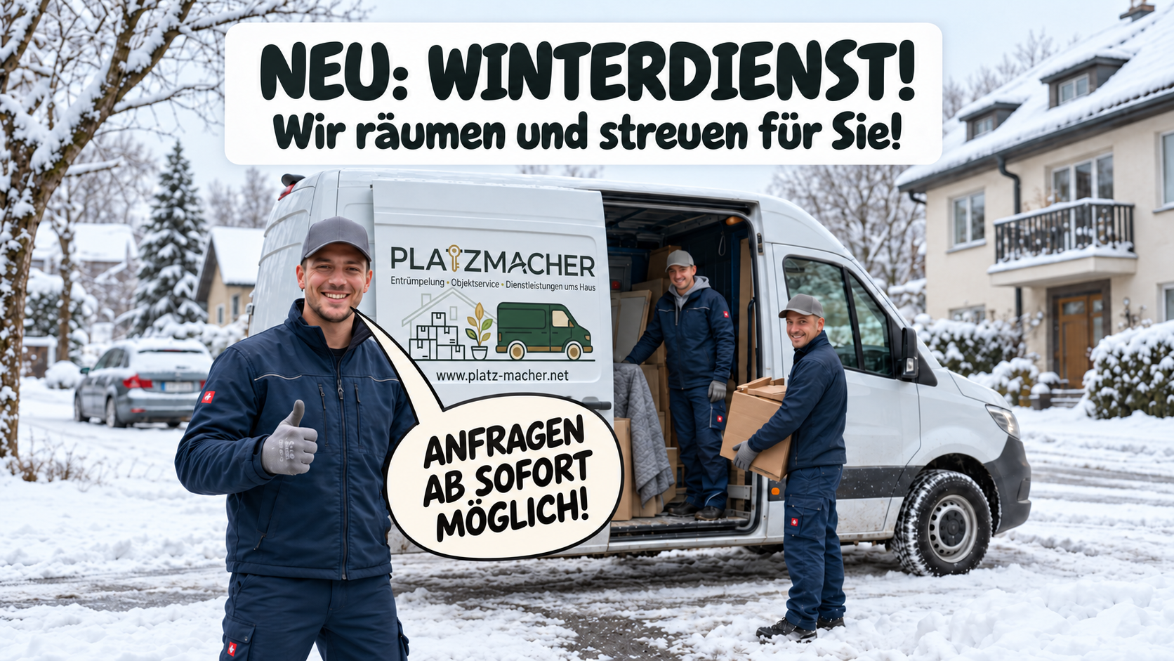 PlatzMacher-Team beim Winterdienst: Wir räumen und streuen für Sie – Anfragen ab sofort möglich